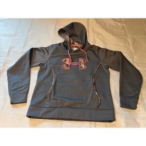 Under Armour Women’s Grey Pullover Hoodie Pink Camo Logo Size Large